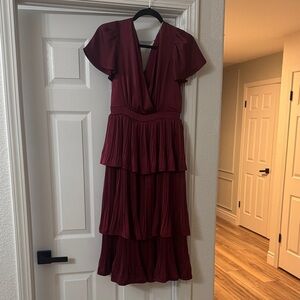 Lulu's Deep Red Tiered Midi Dress